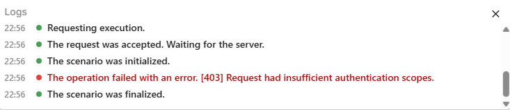 Make run log with the 403 error recorded for the Gmail module